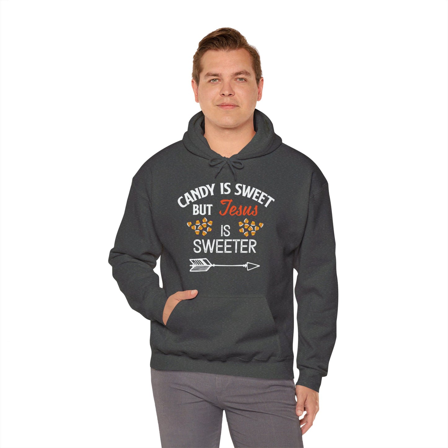 Candy Is Sweet Jesus Is Sweeter Halloween Unisex Christian Pullover Hooded Sweatshirt