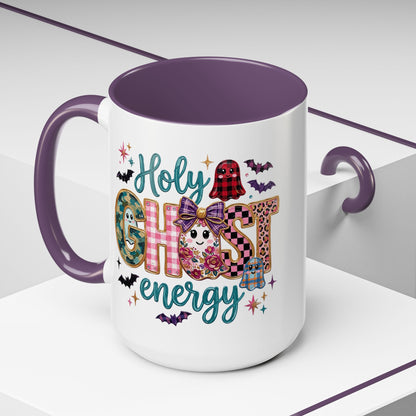 Accent Christian Coffee Mug — "Holy Ghost Energy" Halloween Cute Spooky Ceramic Mug (11/15oz)