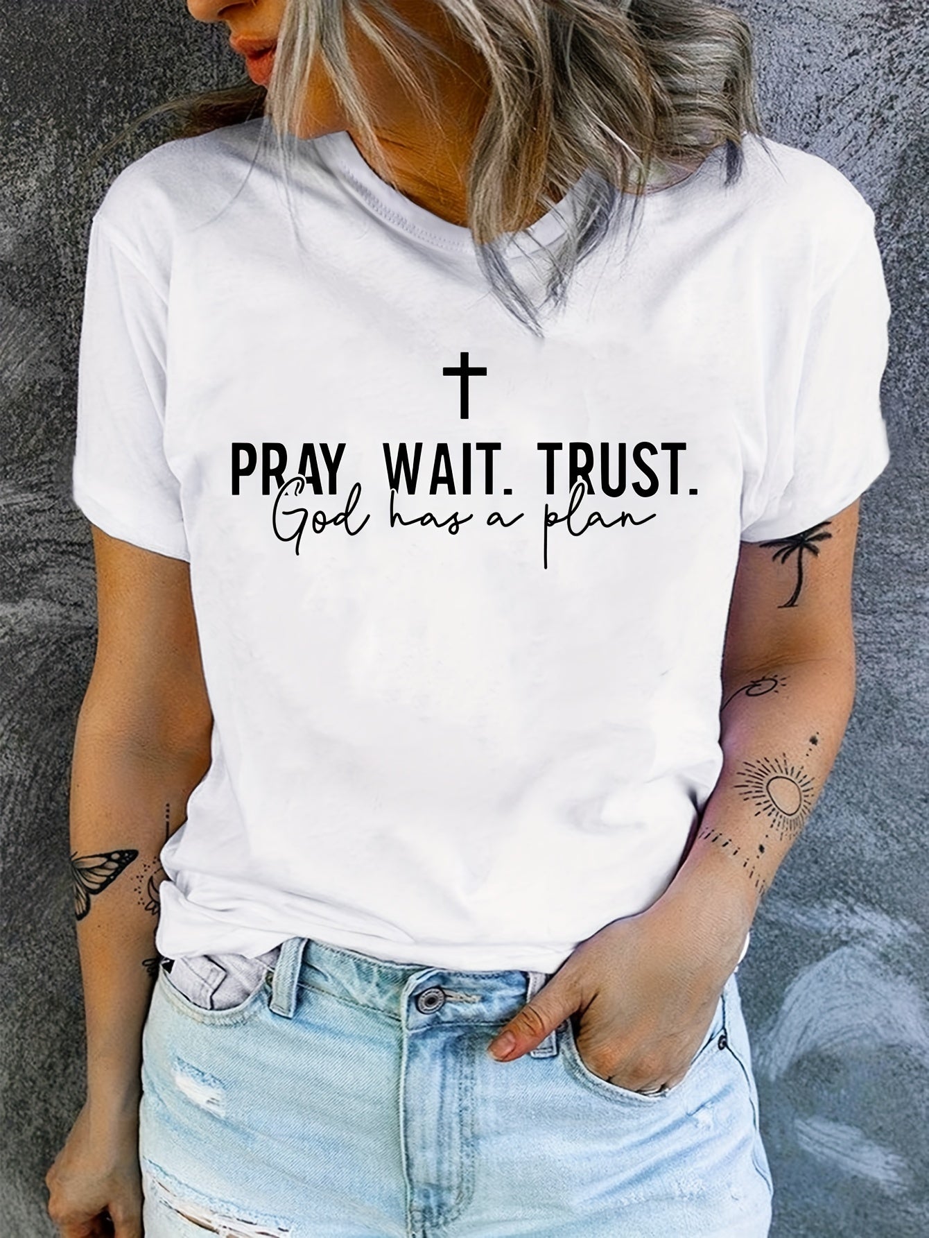 Pray Wait Trust God Has A Plan Women's Christian T-shirt claimedbygoddesigns