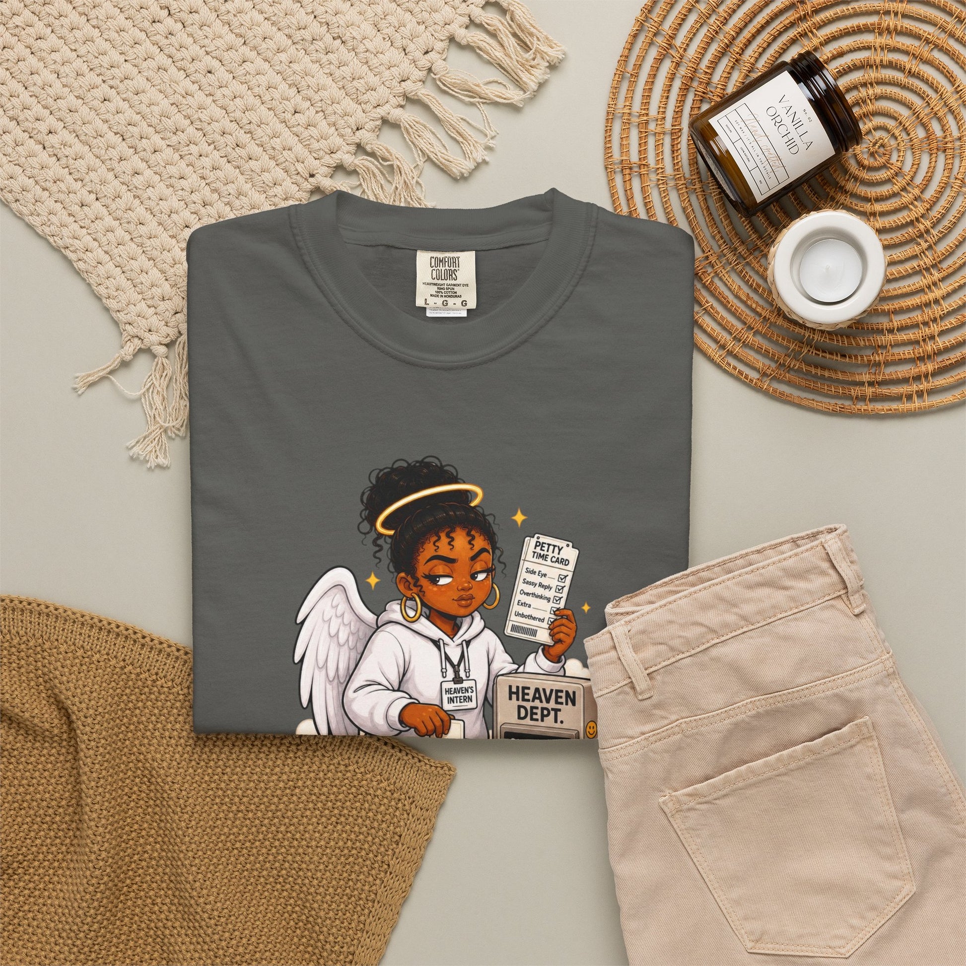 Heaven's Intern T-shirt – Funny Angel Nurse Tee ('Still Learning to Clock Out Petty') - ClaimedbyGodDesigns