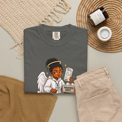 Heaven's Intern T-shirt – Funny Angel Nurse Tee ('Still Learning to Clock Out Petty')