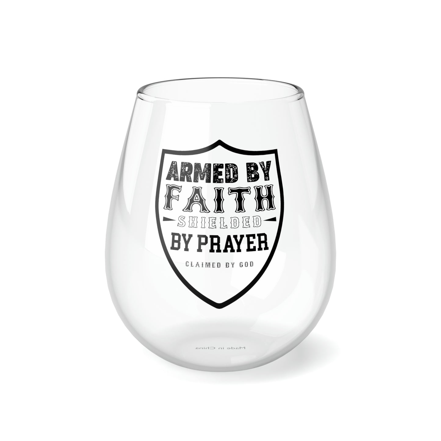 Armed By Faith Shielded By Prayer Stemless Wine Glass, 11.75oz