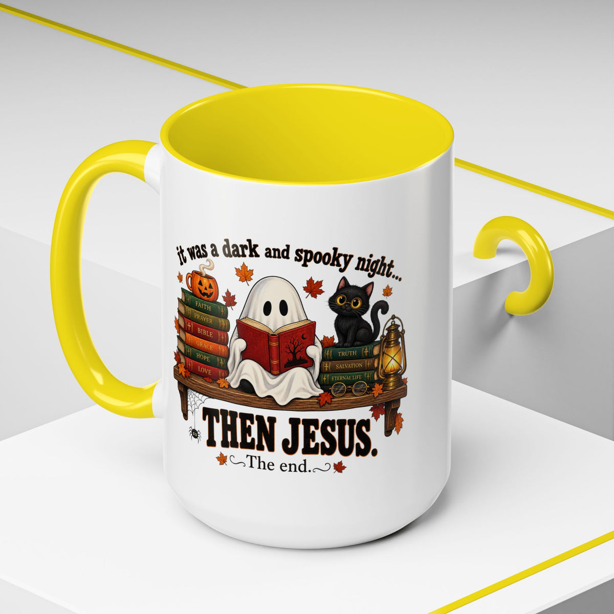 Halloween Christian Coffee Mug — “It Was a Dark and Spooky Night… Then Jesus” Accent Mug