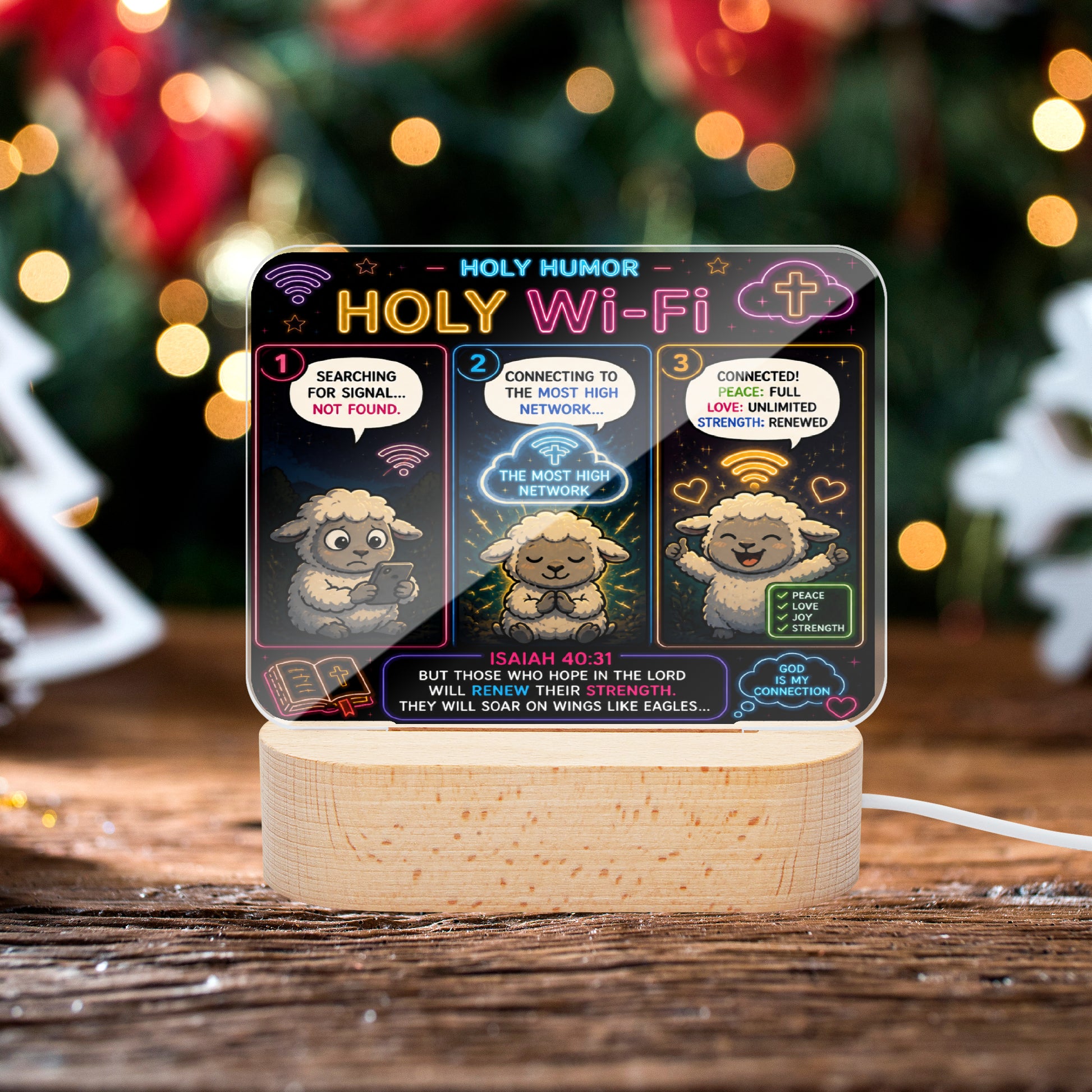Holy Wi - Fi Christian Square Acrylic Nigh Light - Luminous Base - ClaimedbyGodDesigns