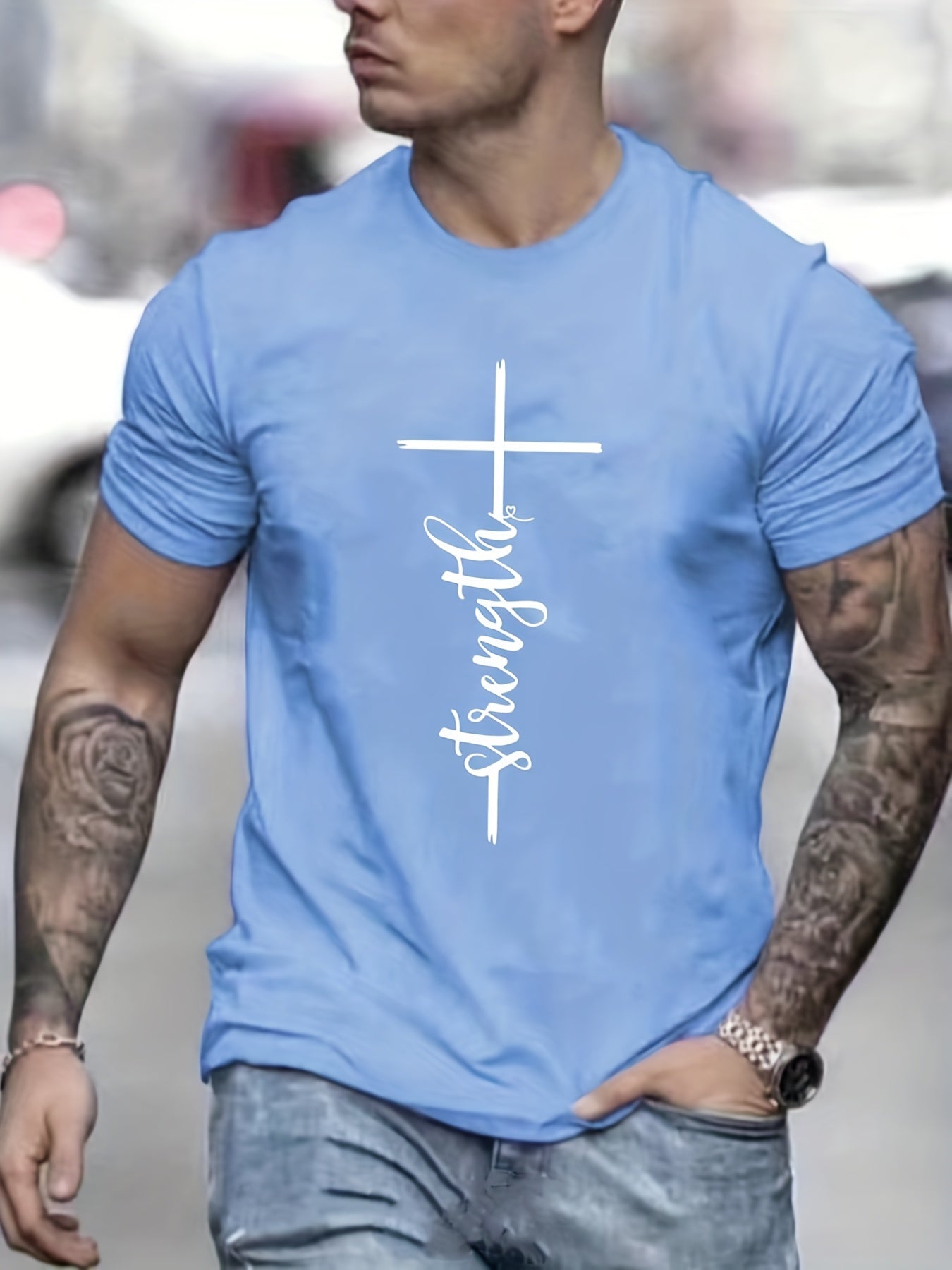 Strength Men's Christian T-Shirt claimedbygoddesigns