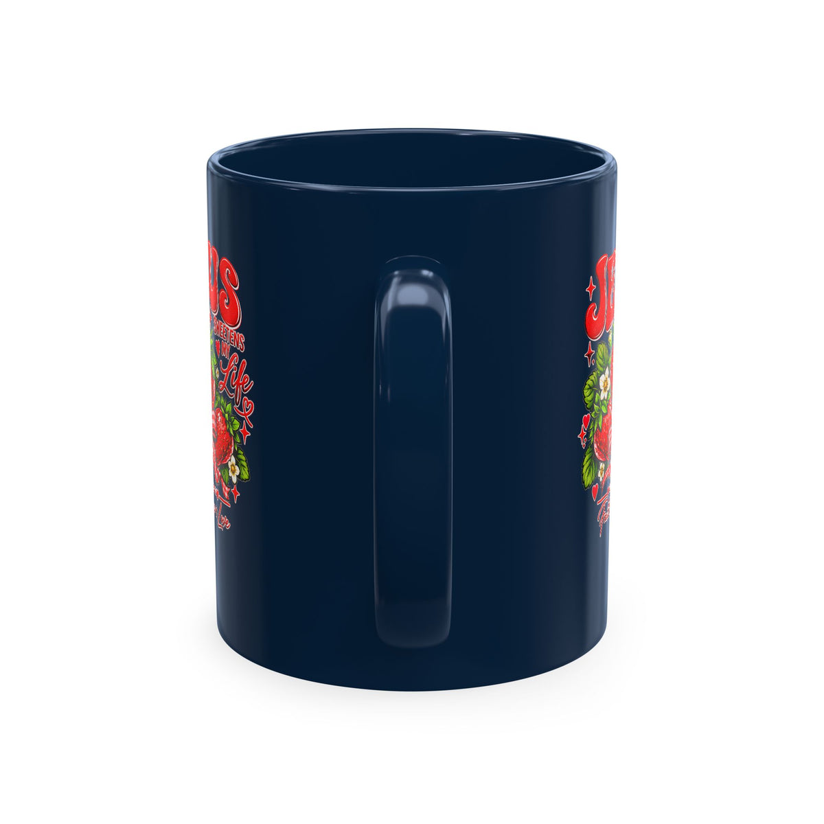 Ceramic Mug — "Jesus Sweetens My Life" Strawberry Faith Coffee Cup