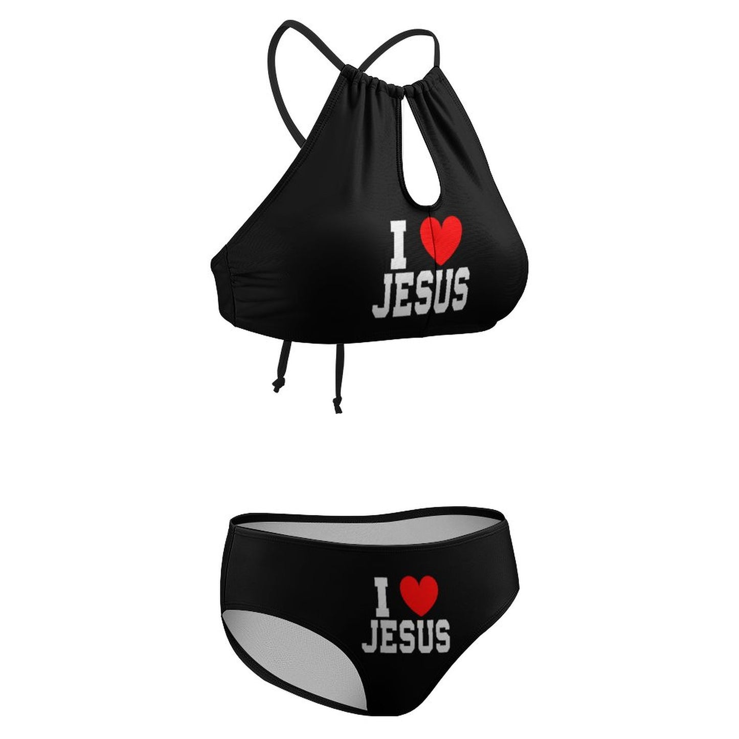 I Love Jesus Christian Women's Two piece Swimsuit with High Neck Halter Top