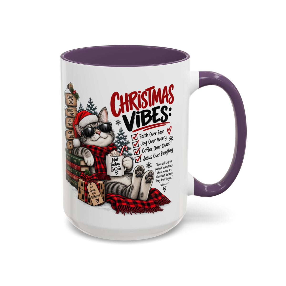 Christmas Vibes: Jesus Over Everything Santa Cat Coffee Mug