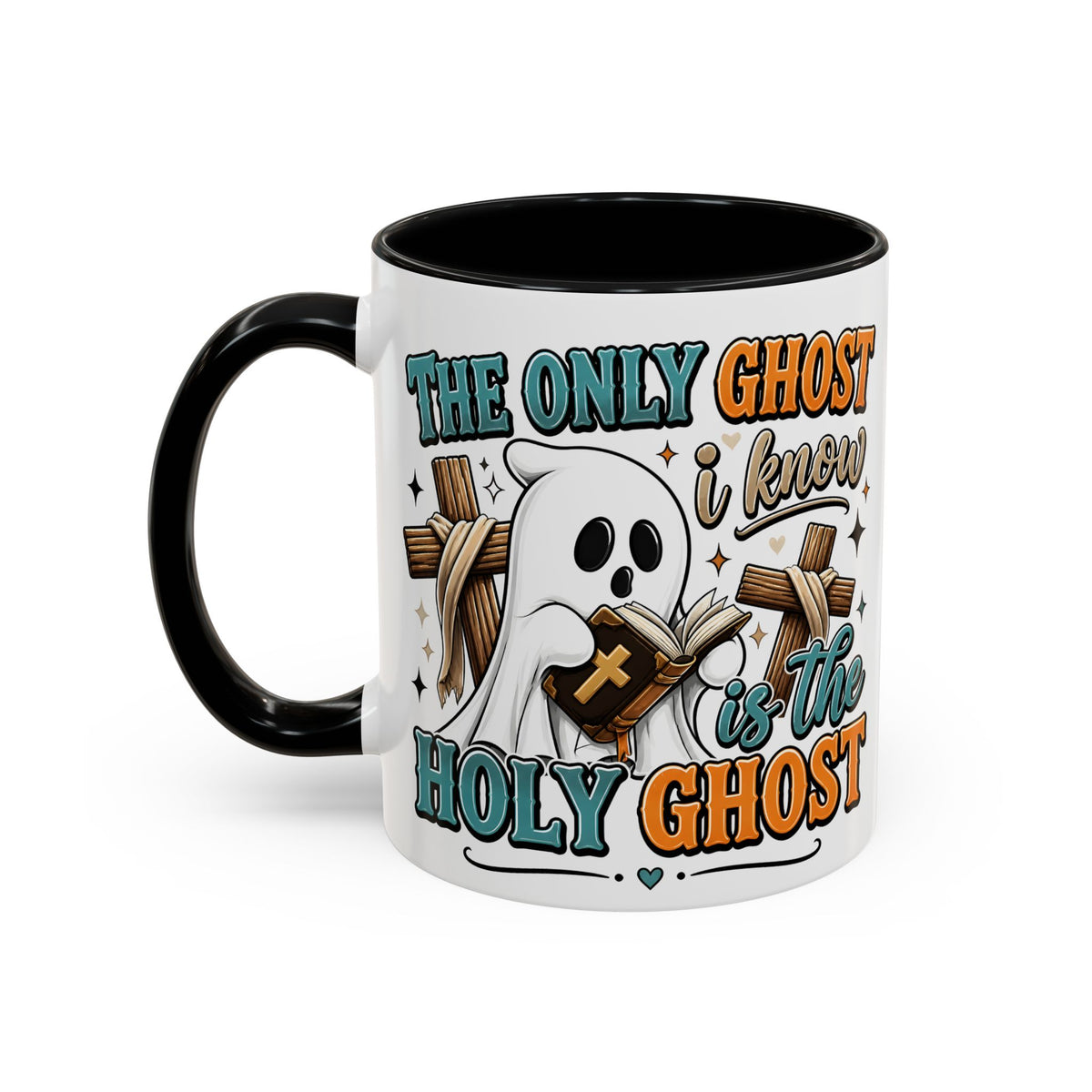 Accent Mug — "The Only Ghost I Know Is the Holy Ghost" Christian Halloween Coffee Cup
