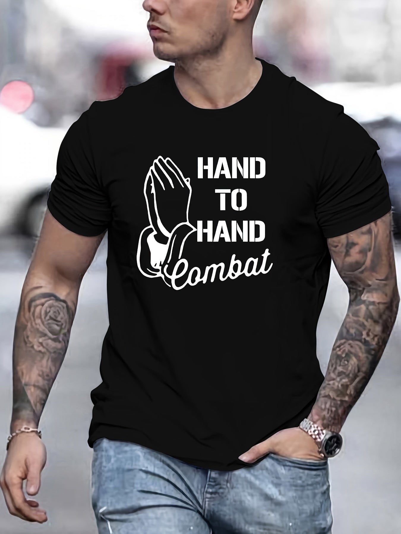 Prayer: HAND TO HAND Combat  Men's Christian T-shirt claimedbygoddesigns