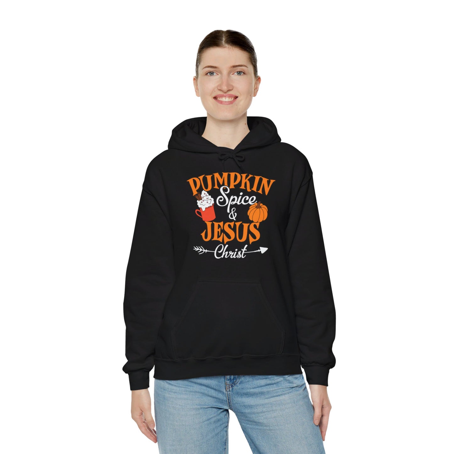 Pumpkin Spice And Jesus Christ Halloween Unisex Christian Pullover Hooded Sweatshirt