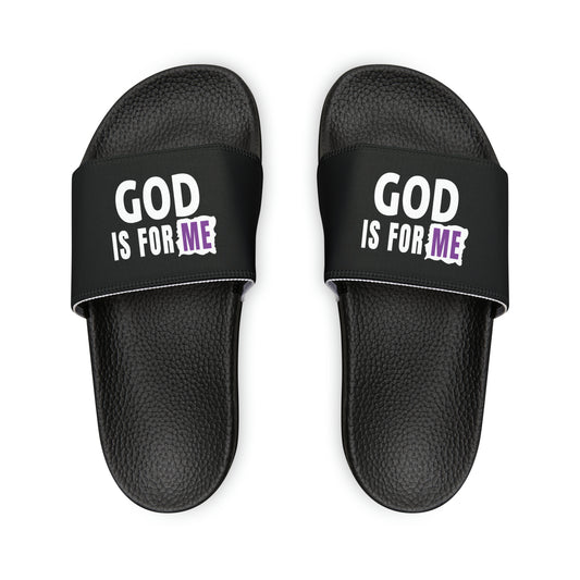 God Is For Me Youth PU Christian Slide Sandals Printify