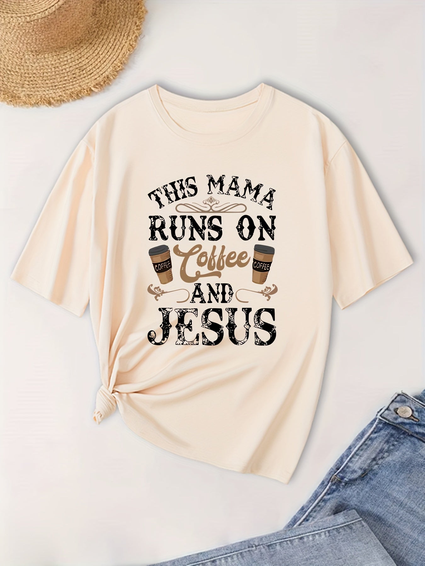 This Mama Runs On coffee And Jesus Plus Size Women's Christian T-shirt claimedbygoddesigns