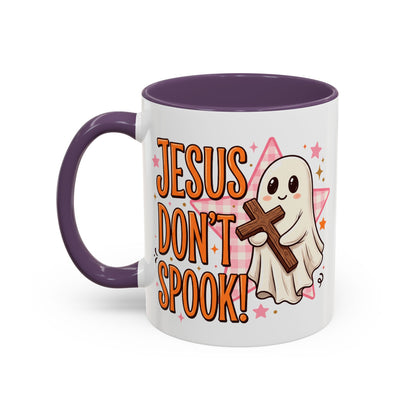 Accent Coffee Mug — "Jesus Don't Spook!" Cute Ghost Christian Coffee Mug (11/15oz)