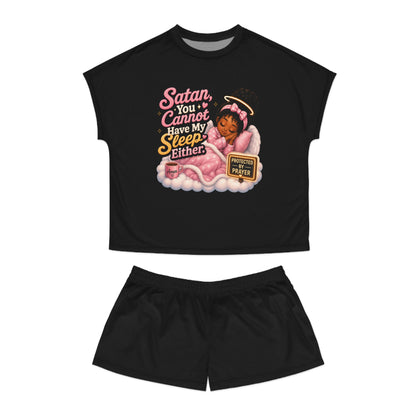 Christian Women's Pajama Set - "Satan You Cannot Have My Sleep Either" Cute Prayer Angel Sleepwear - ClaimedbyGodDesigns