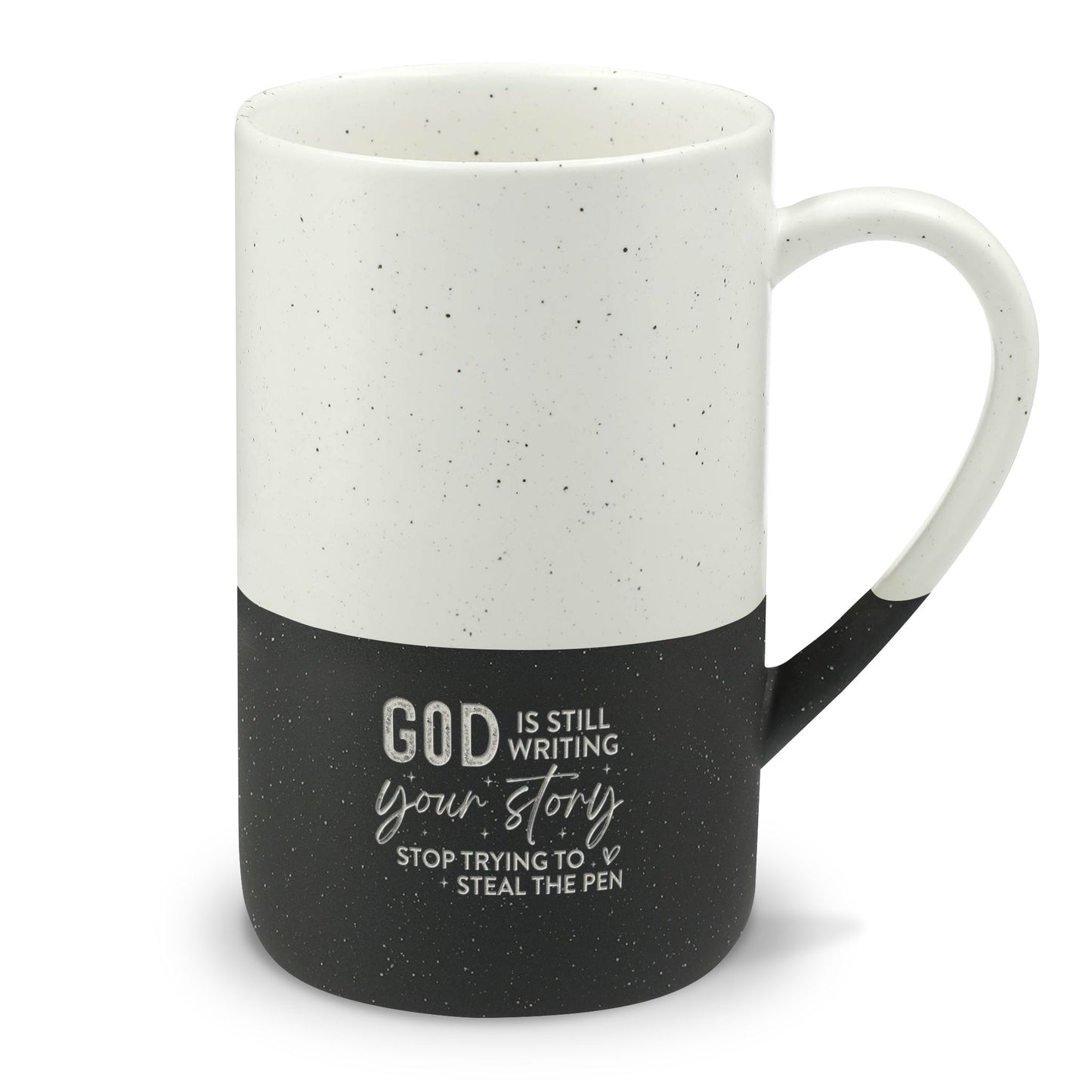 Speckled Christian Ceramic Mug 13oz — "God Is Still Writing Your Story" Inspirational Engraved Coffee Cup