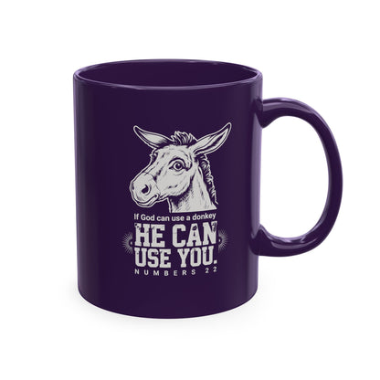 Donkey Wisdom Christian Multicolor Ceramic Mug — "If God Can Use A Donkey, He Can Use You" Faith & Farmhouse Coffee Cup
