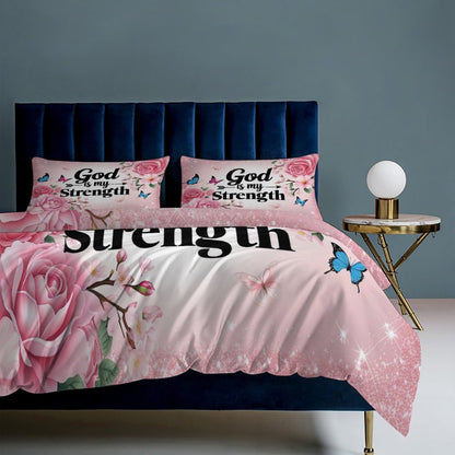 He Is My Strength 3 - Piece Christian Comforter Bedding Set - ClaimedbyGodDesigns