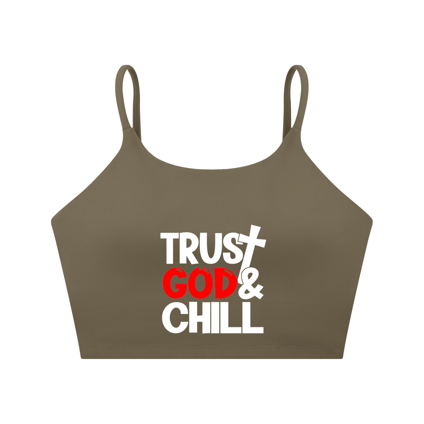 Trust God And Chill Women's Christian Spaghetti Strap Yoga Sports Bra - ClaimedbyGodDesigns