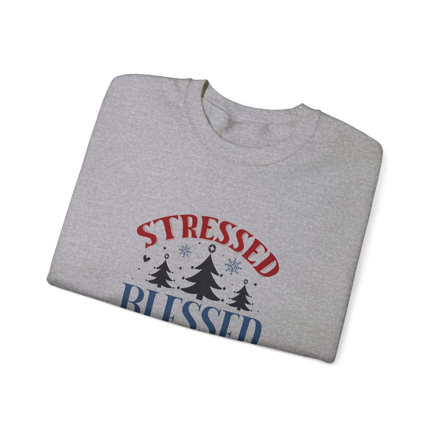 Stressed Blessed Christmas Obsessed Unisex Heavy Blend™ Crewneck Christian Sweatshirt