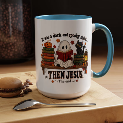 Halloween Christian Coffee Mug — “It Was a Dark and Spooky Night… Then Jesus” Accent Mug