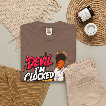 T-Shirt — "Devil I'm Clocked Out for Drama" Graphic Tee - ClaimedbyGodDesigns