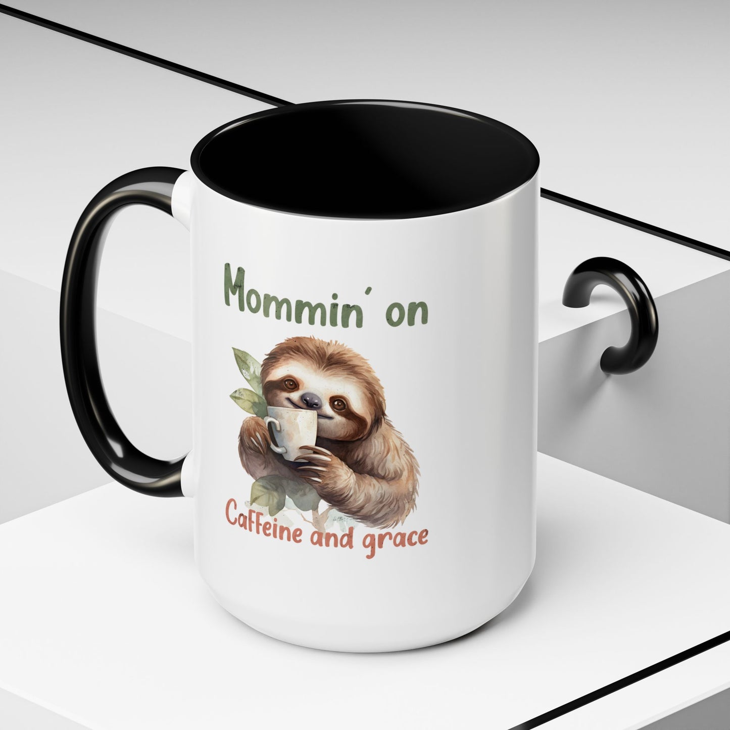 Sloth Mom Coffee Accent Mug - 'Mommin' on Caffeine and Grace' - Cute Gift for Christian Moms