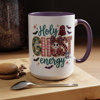 Accent Christian Coffee Mug — "Holy Ghost Energy" Halloween Cute Spooky Ceramic Mug (11/15oz)