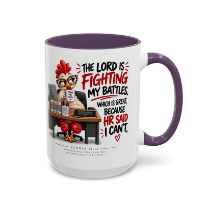 Inspirational Accent Coffee Mug — “The Lord Is Fighting My Battles” Faith Quote (11/15oz)