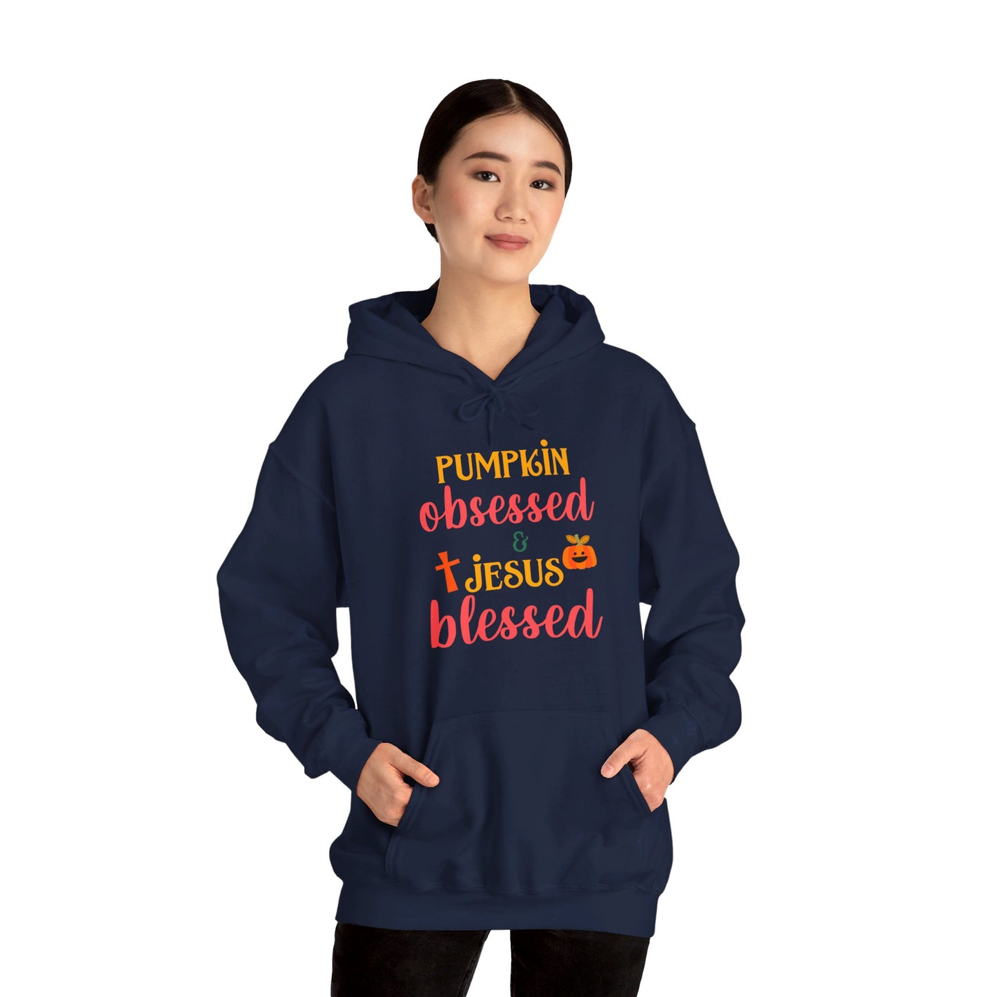 Pumpkin Obsessed And Jesus Blessed Halloween Unisex Christian Pullover Hooded Sweatshirt