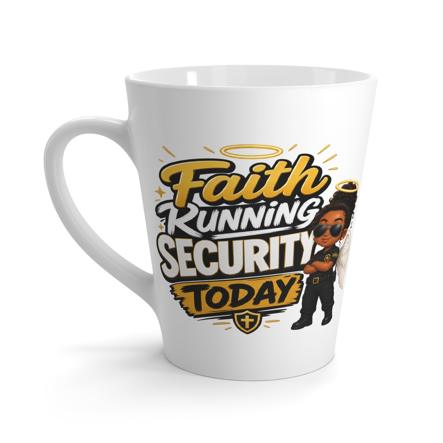 Faith Running Security Today Latte Mug — Christian Inspirational Coffee Cup