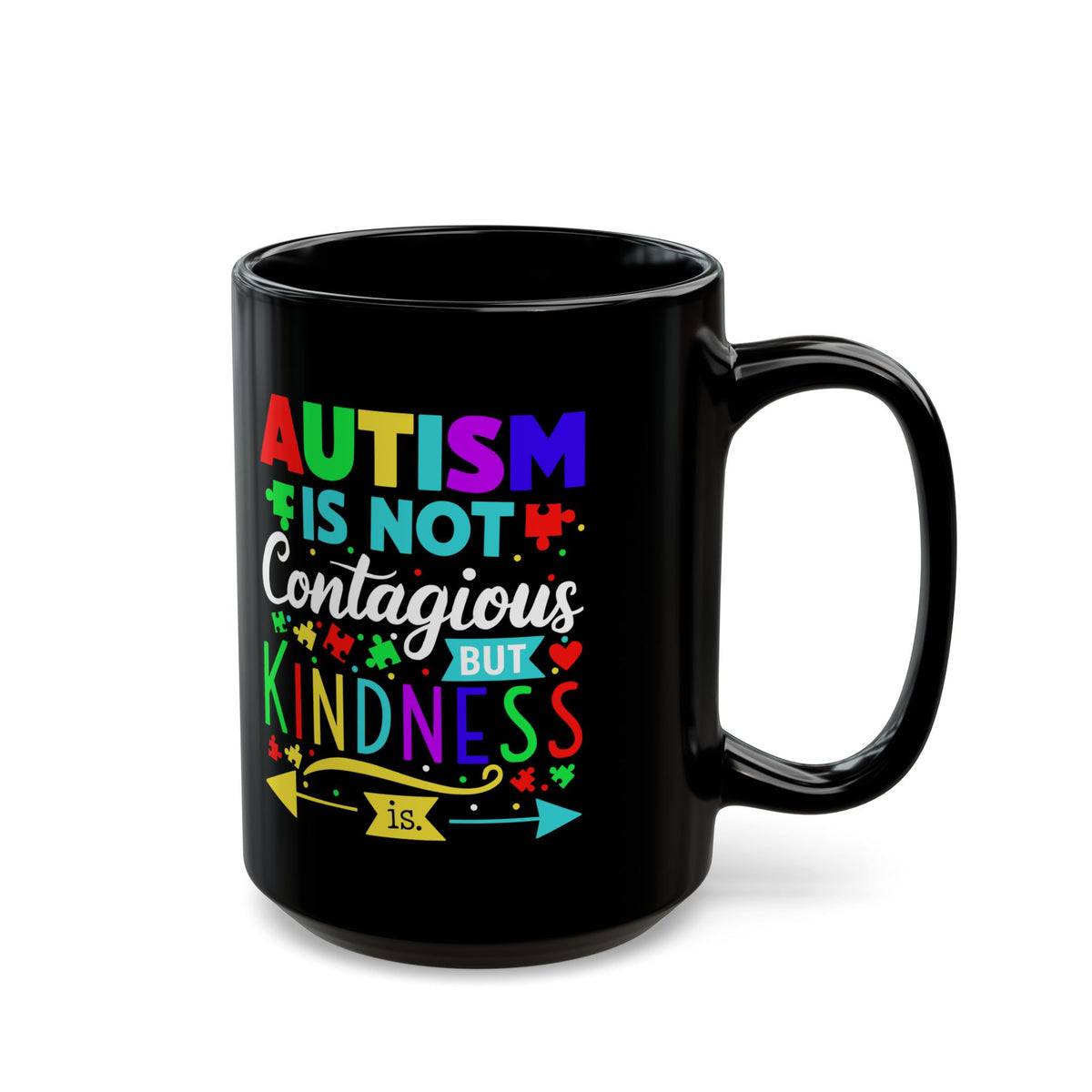 Autism Awareness Black Mug - Kindness Design (11oz, 15oz)