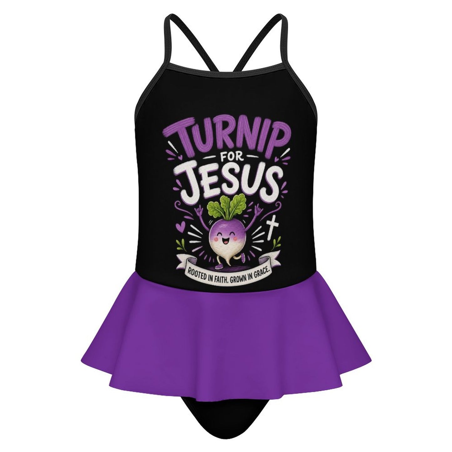 Turnip For Jesus Kids One‑Piece Ruffle Strap Christian Swimsuit
