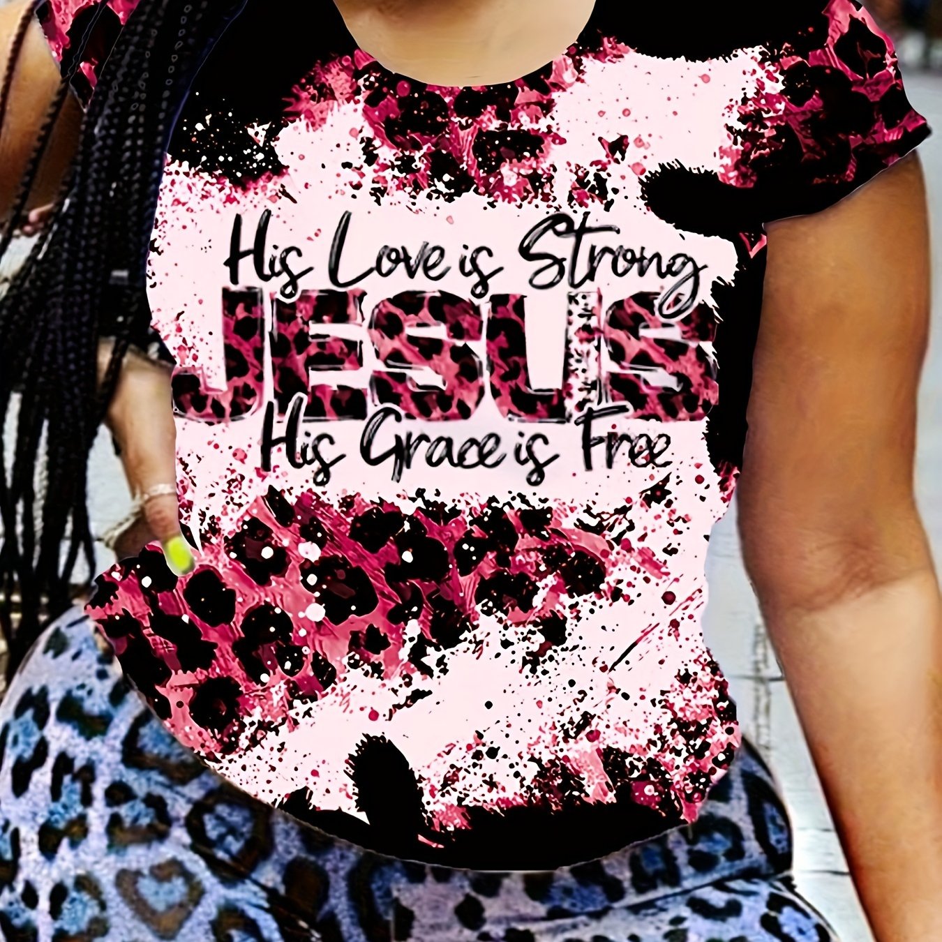Jesus His Love Is Strong His Grace Is Free Plus Size Women's Christian T-shirt claimedbygoddesigns