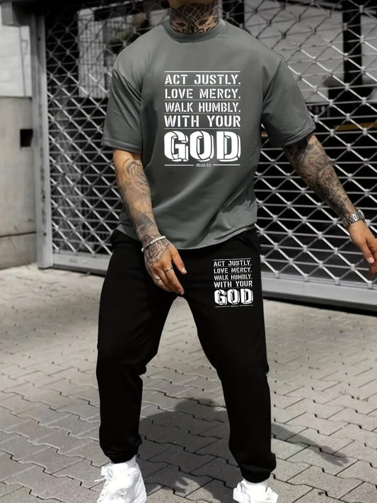 Micah 6:8 Act Justly Love Mercy Walk Humbly With Your God Men's Christian Casual Outfit claimedbygoddesigns