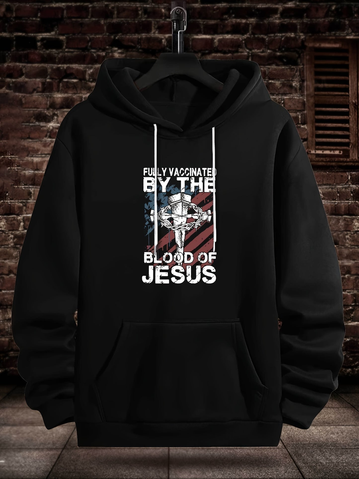 FULLY VACCINATED BY THE BLOOD OF JESUS Men's Christian Pullover Hooded Sweatshirt claimedbygoddesigns