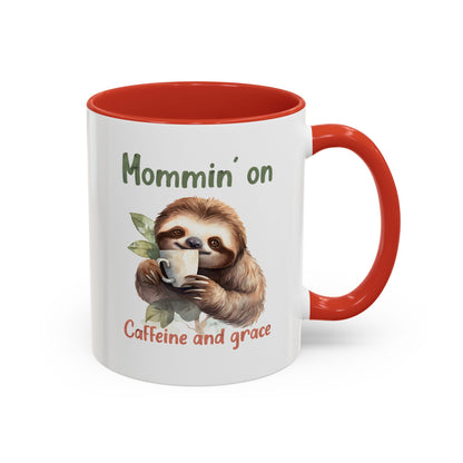 Sloth Mom Coffee Accent Mug - 'Mommin' on Caffeine and Grace' - Cute Gift for Christian Moms