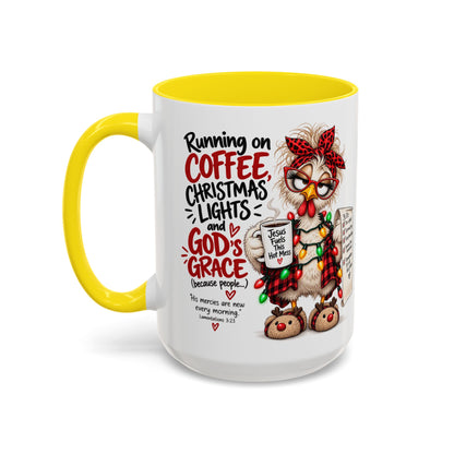 Running on Coffee, Christmas Lights and God’s Grace Christmas Mug