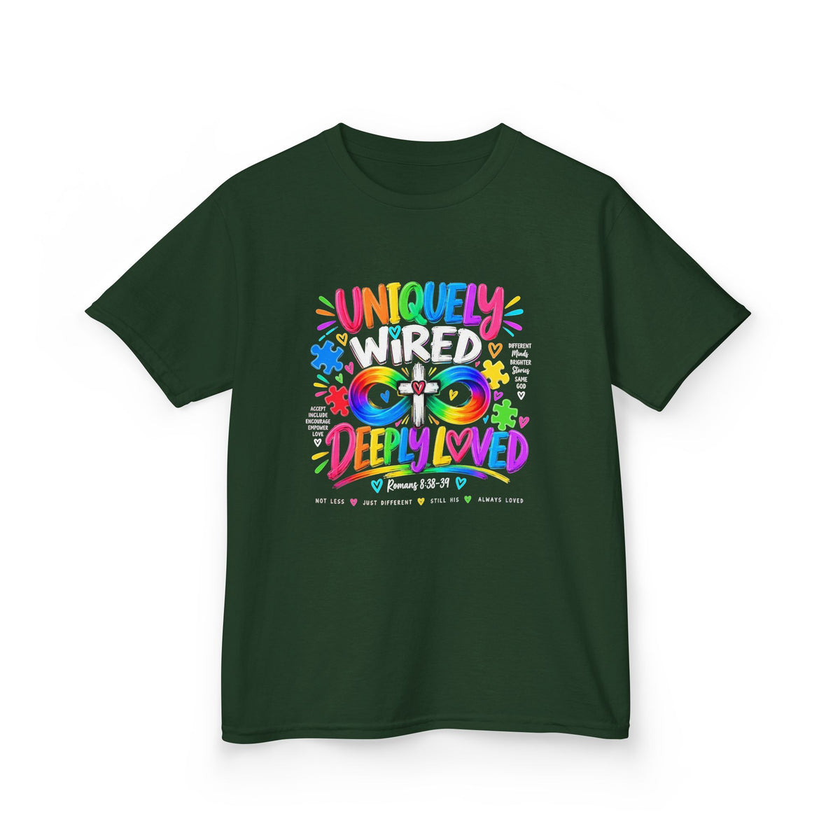 Youth Autism Awareness T-Shirt — "Uniquely Wired, Deeply Loved" Colorful Autism Pride Tee