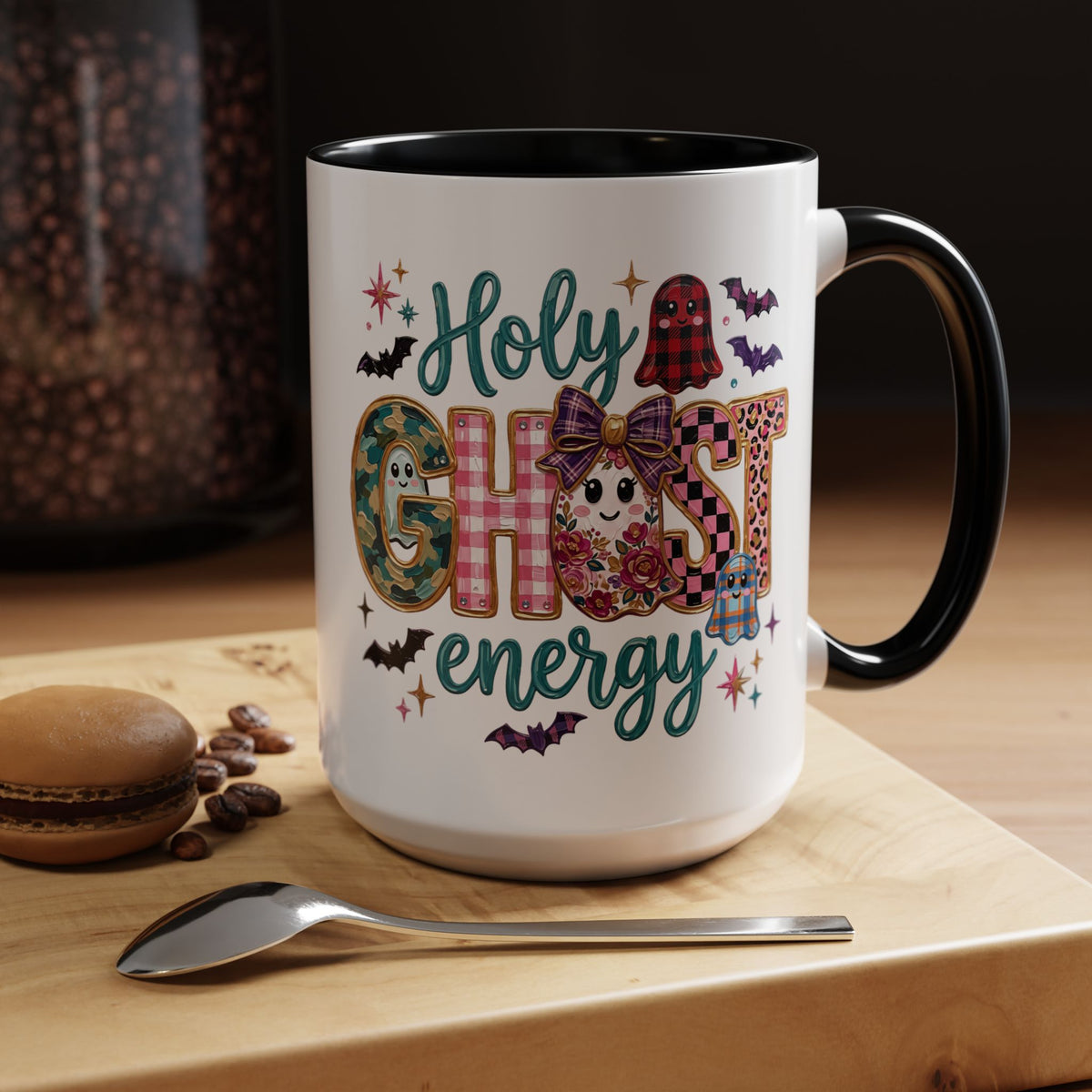 Accent Christian Coffee Mug — "Holy Ghost Energy" Halloween Cute Spooky Ceramic Mug (11/15oz)