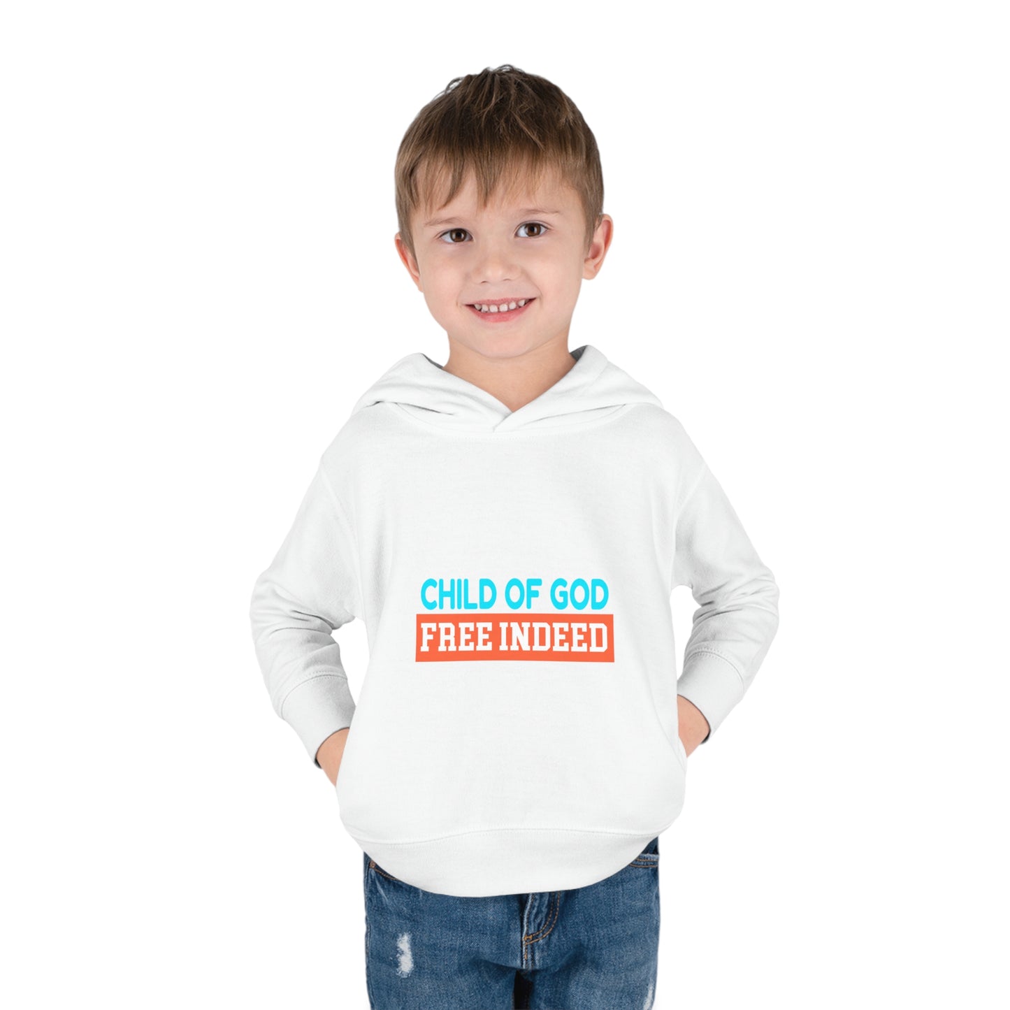 Child Of God Free Indeed Christian Toddler Pullover Fleece Hoodie Printify