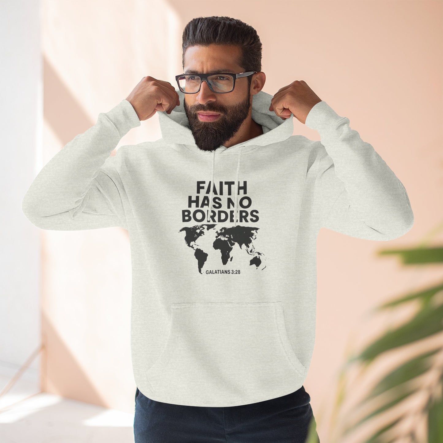 Faith Has No Borders Hoodie, Inspirational Fleece Hoodie for Travel Lovers, Religious Gift, Faith Apparel, Galatians 3:28 - ClaimedbyGodDesigns