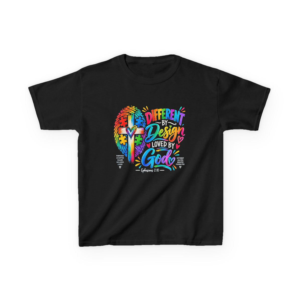 Different by Design, Loved by God autism awareness youth t-shirt