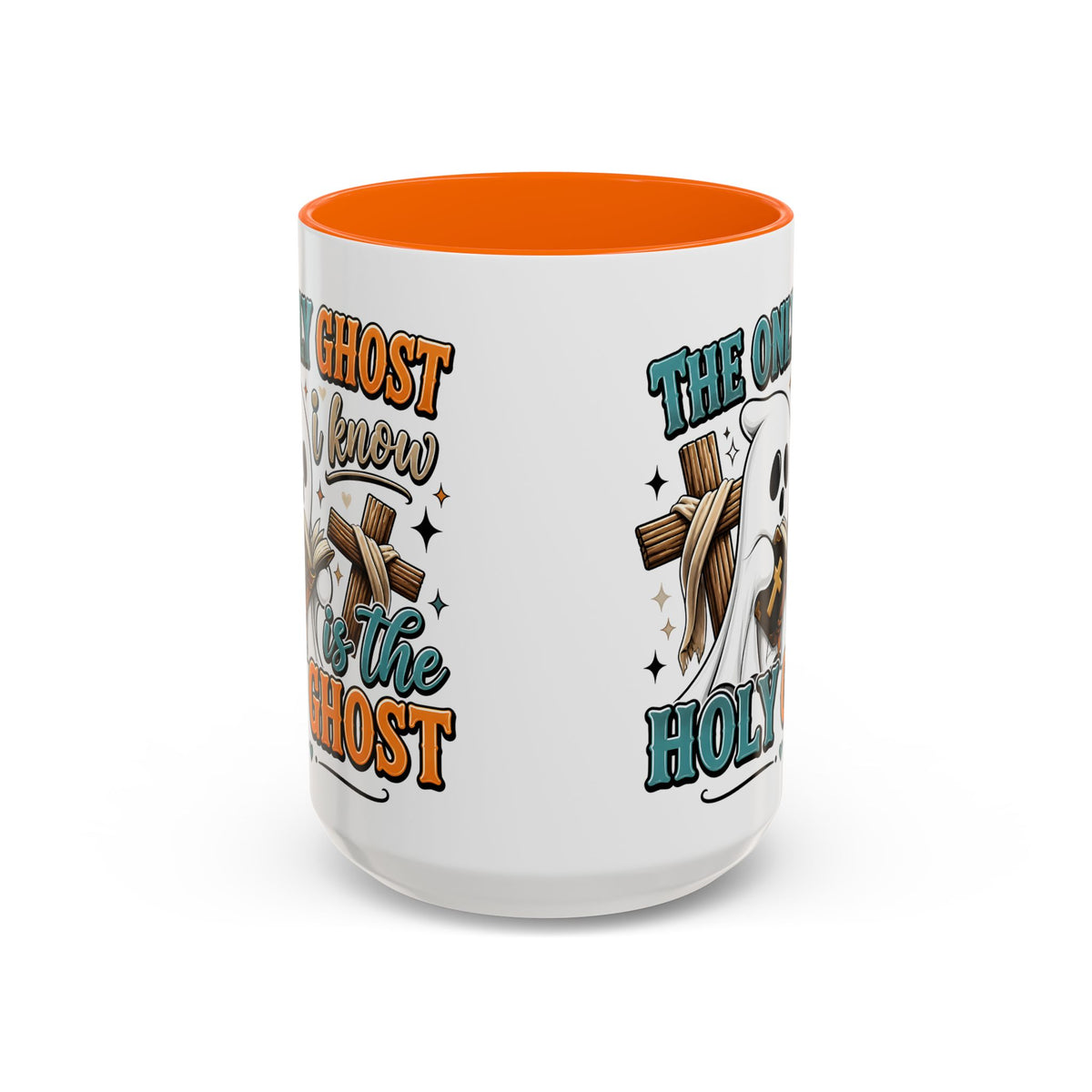 Accent Mug — "The Only Ghost I Know Is the Holy Ghost" Christian Halloween Coffee Cup