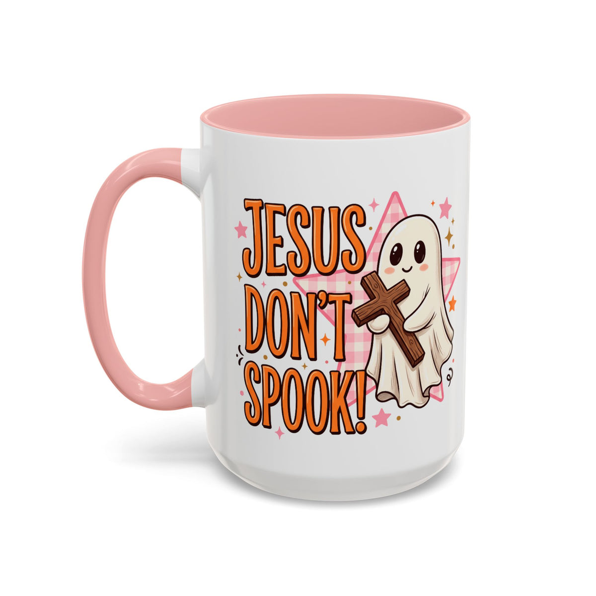 Accent Coffee Mug — "Jesus Don't Spook!" Cute Ghost Christian Coffee Mug (11/15oz)