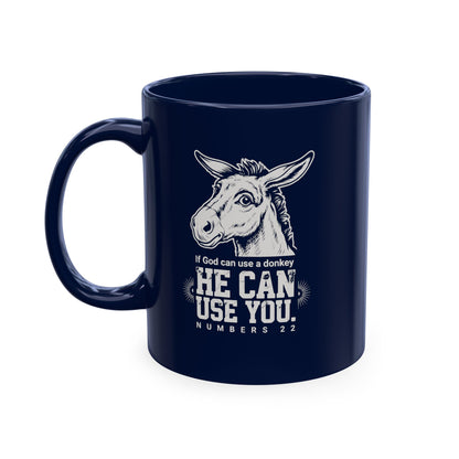 Donkey Wisdom Christian Multicolor Ceramic Mug — "If God Can Use A Donkey, He Can Use You" Faith & Farmhouse Coffee Cup
