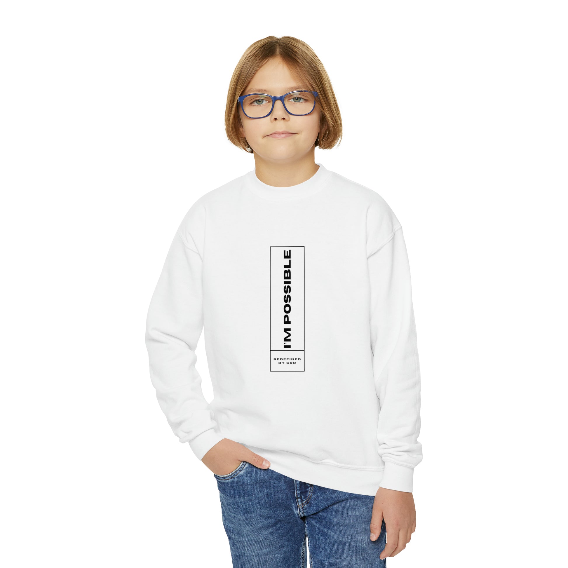 I'm Possible Redefined By God Youth Christian Sweatshirt Printify