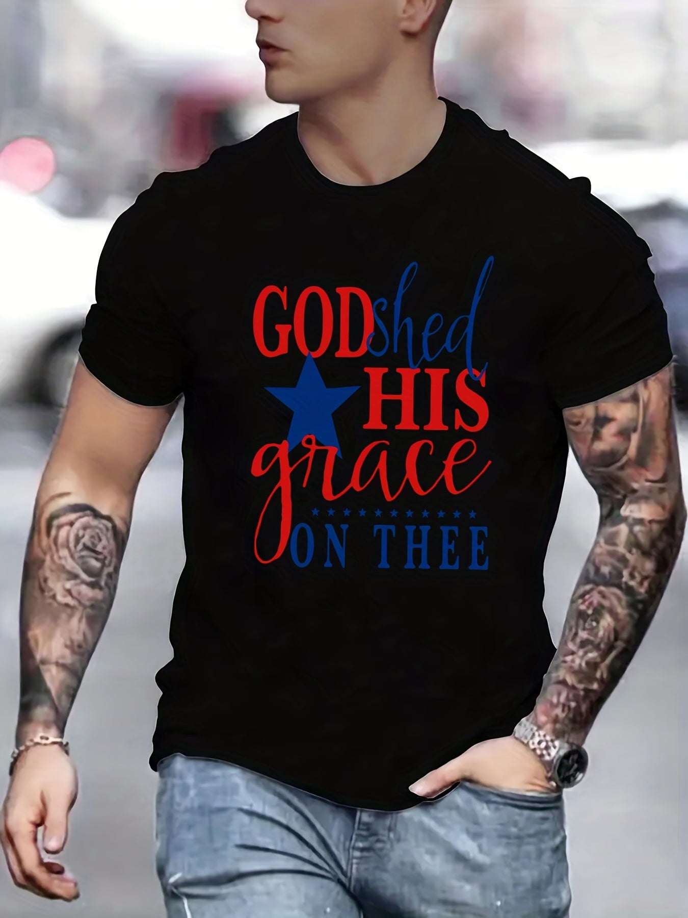 God Shed His Grace On Thee Men's Christian T-Shirt claimedbygoddesigns