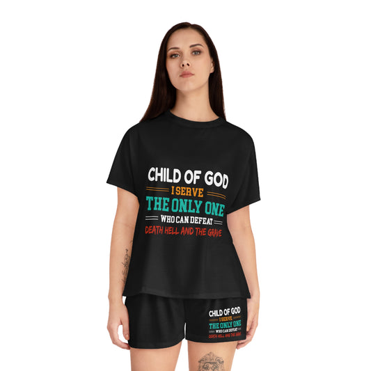 Child Of God I Serve The Only One Who Can Defeat Death Hell And The Grave Women's Christian Short Pajama Set Printify