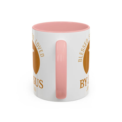 Inspirational Accent Coffee Mug - Blessed, Saved, Loved by Him | John 3:16